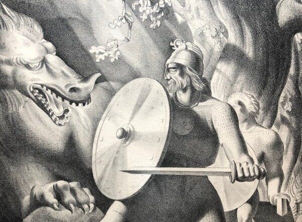Rockwell Kent | Beowulf and the Dragon (1931) | Available for Sale | Artsy