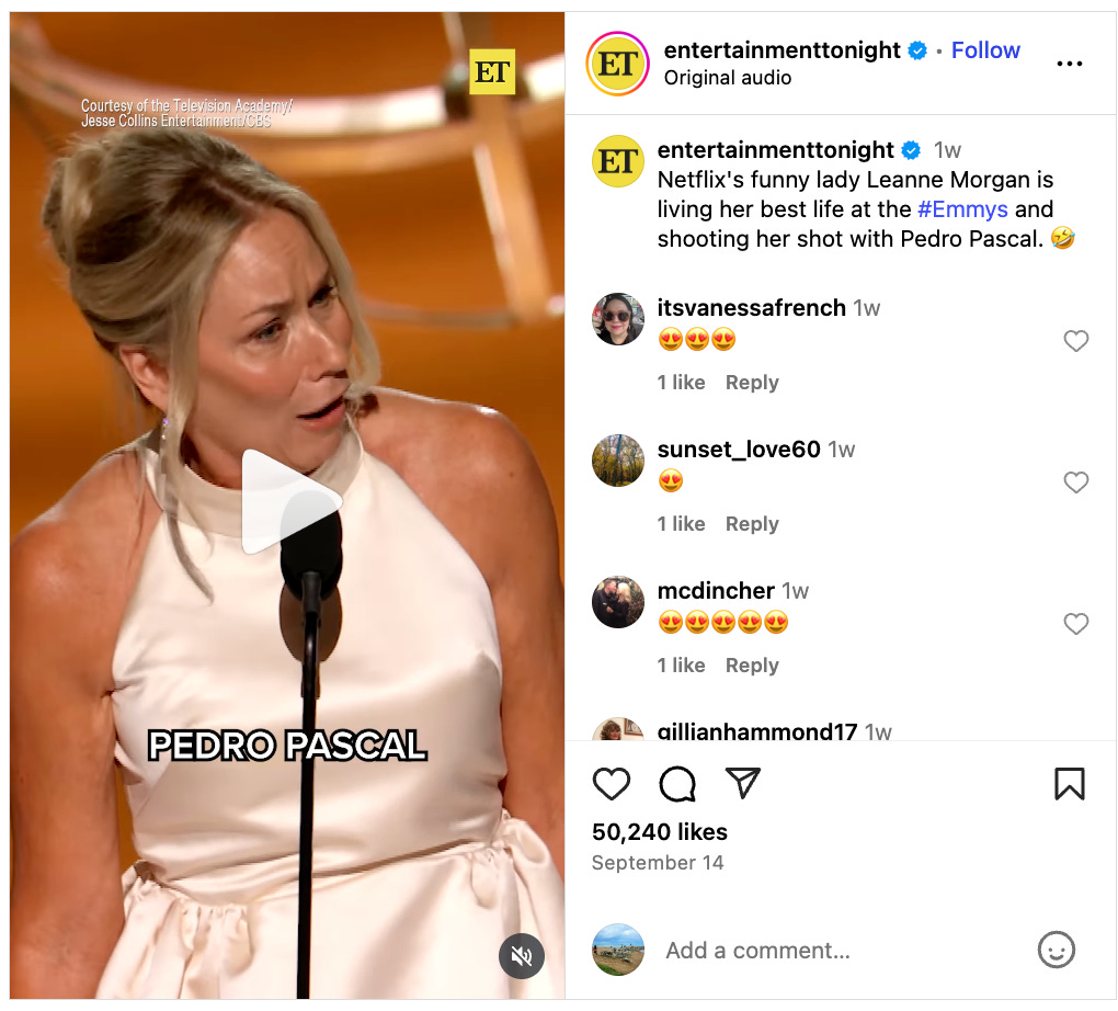 A social clip of Leanne Morgan presenting at the 2025 Emmy Awards. A social clip of Leanne Morgan presenting at the 2025 Emmy Awards.
