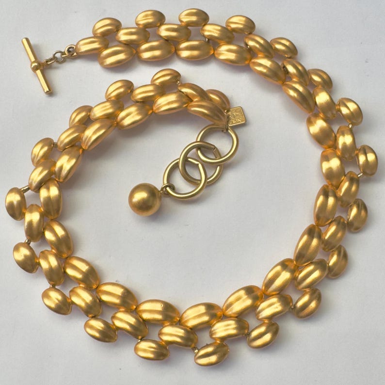 Anne Klein Toggle Necklace, Satin Matte Gold, Cleopatra Necklace, Heavy Chunky Panther Link 17" Necklace, Vintage Anne Klein Jewelry, image 1