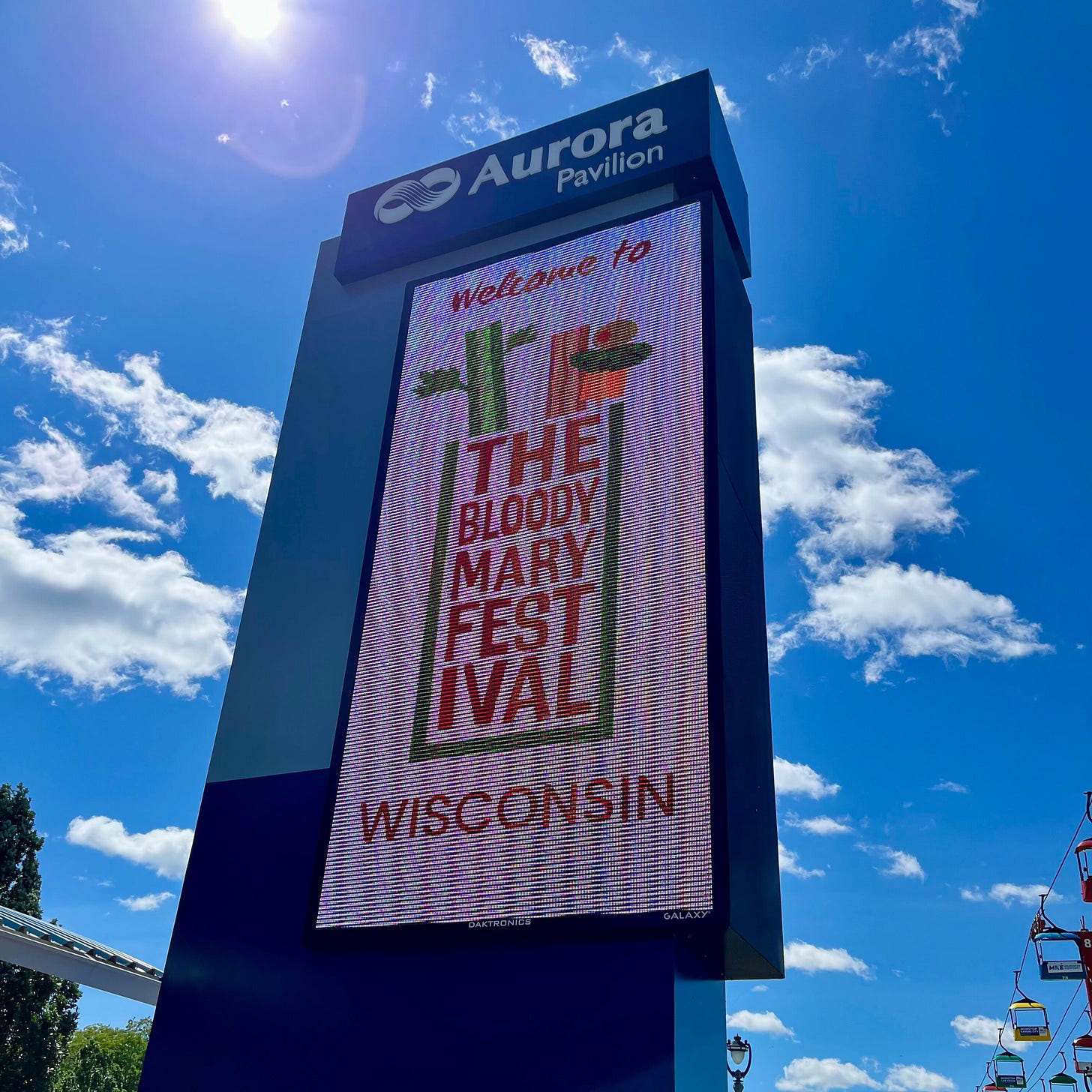 Digital sign advertising the Bloody Mary Fest against a blue sky Digital sign advertising the Bloody Mary Fest against a blue sky