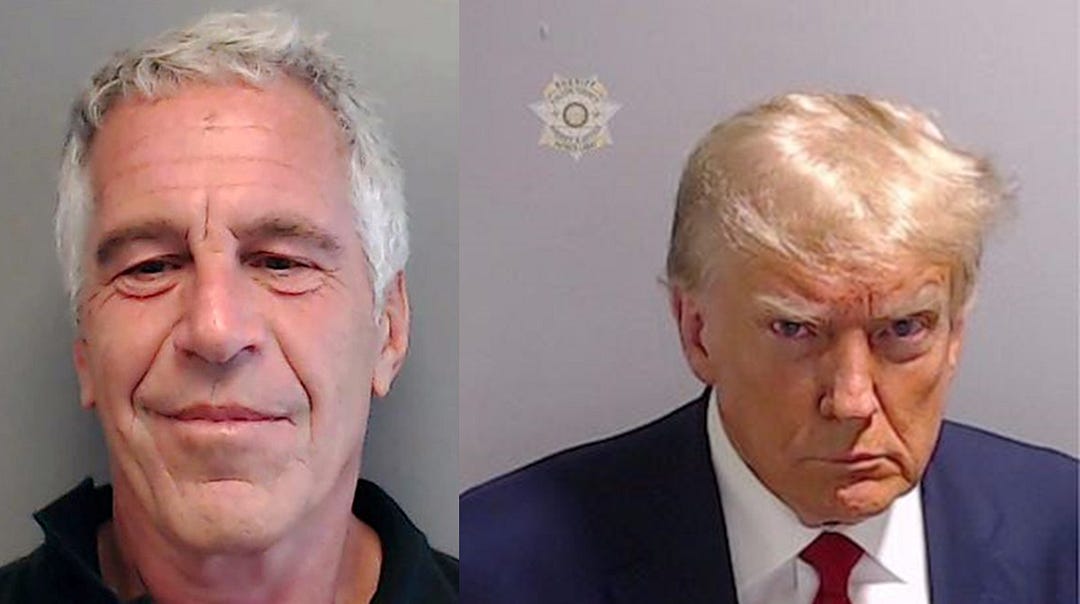 Photos are of Jeffrey Epstein on the left, Trump on the right, as described in the caption.