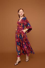 Multi-color dress and black and hot pink scarf