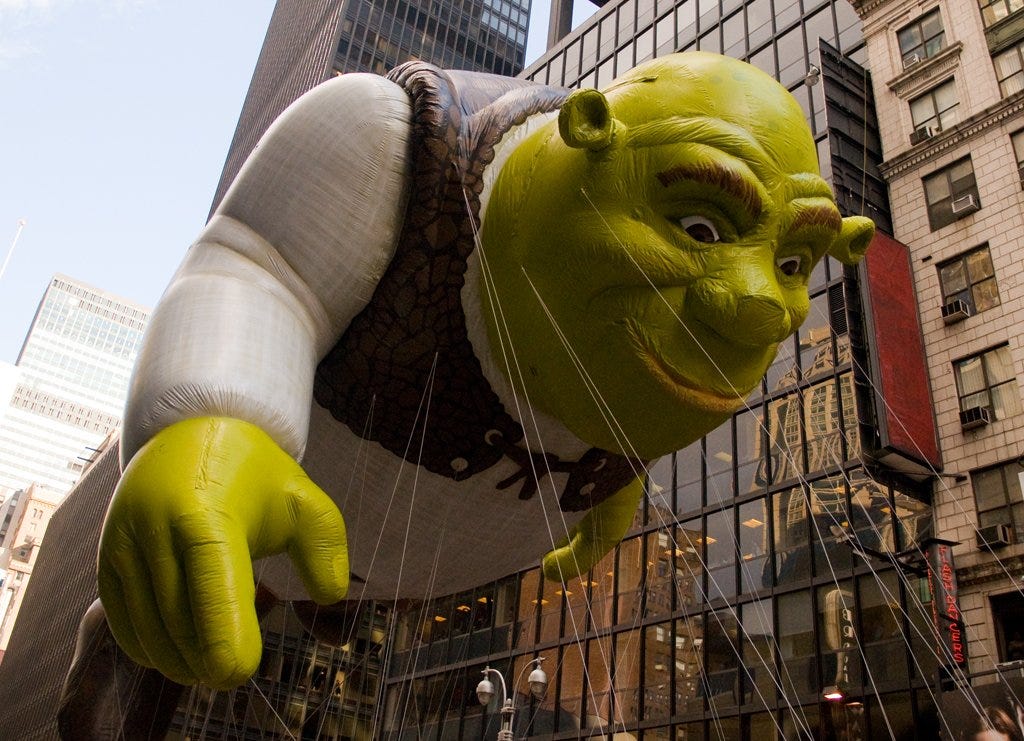 This Shrek balloon flew in the Macy's Thanksgiving Day Parade from 2007-2010