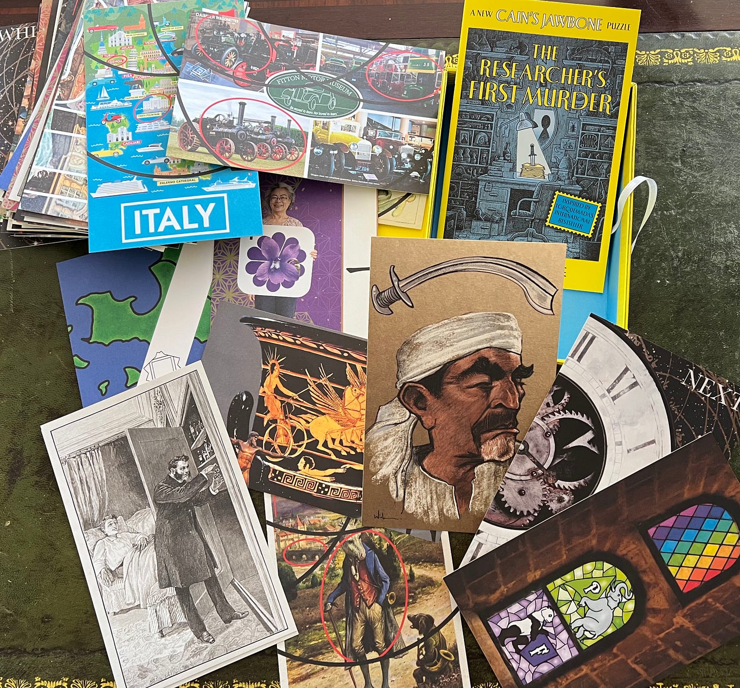 A pile of very straight-forward and explicable picture postcards.