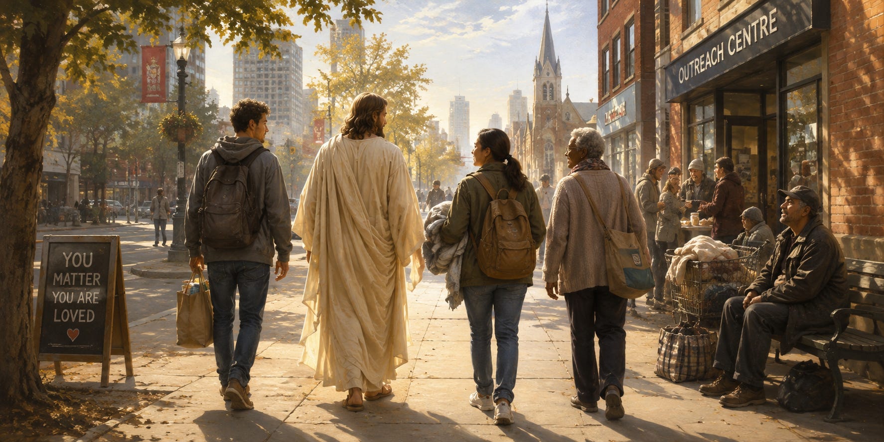 Jesus walks with three modern disciples as they bring hope and compassion to people experiencing poverty in the city. Jesus walks with three modern disciples as they bring hope and compassion to people experiencing poverty in the city.