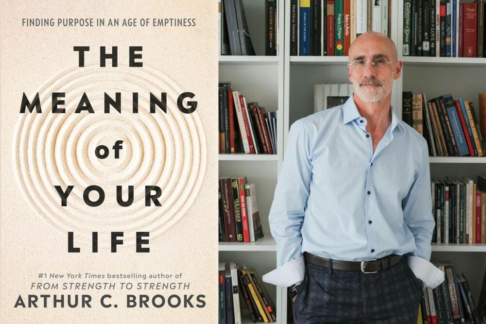 The cover of "The Meaning of Your Life" and author Arthur Brooks. (Courtesy of Penguin Random House and Jenny Sherman) The cover of "The Meaning of Your Life" and author Arthur Brooks. (Courtesy of Penguin Random House and Jenny Sherman)