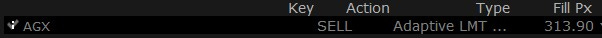 Trade alert screenshot showing AGX action “SELL”, closing AGX position as part of portfolio rotation and risk reward management. Trade alert screenshot showing AGX action “SELL”, closing AGX position as part of portfolio rotation and risk reward management.