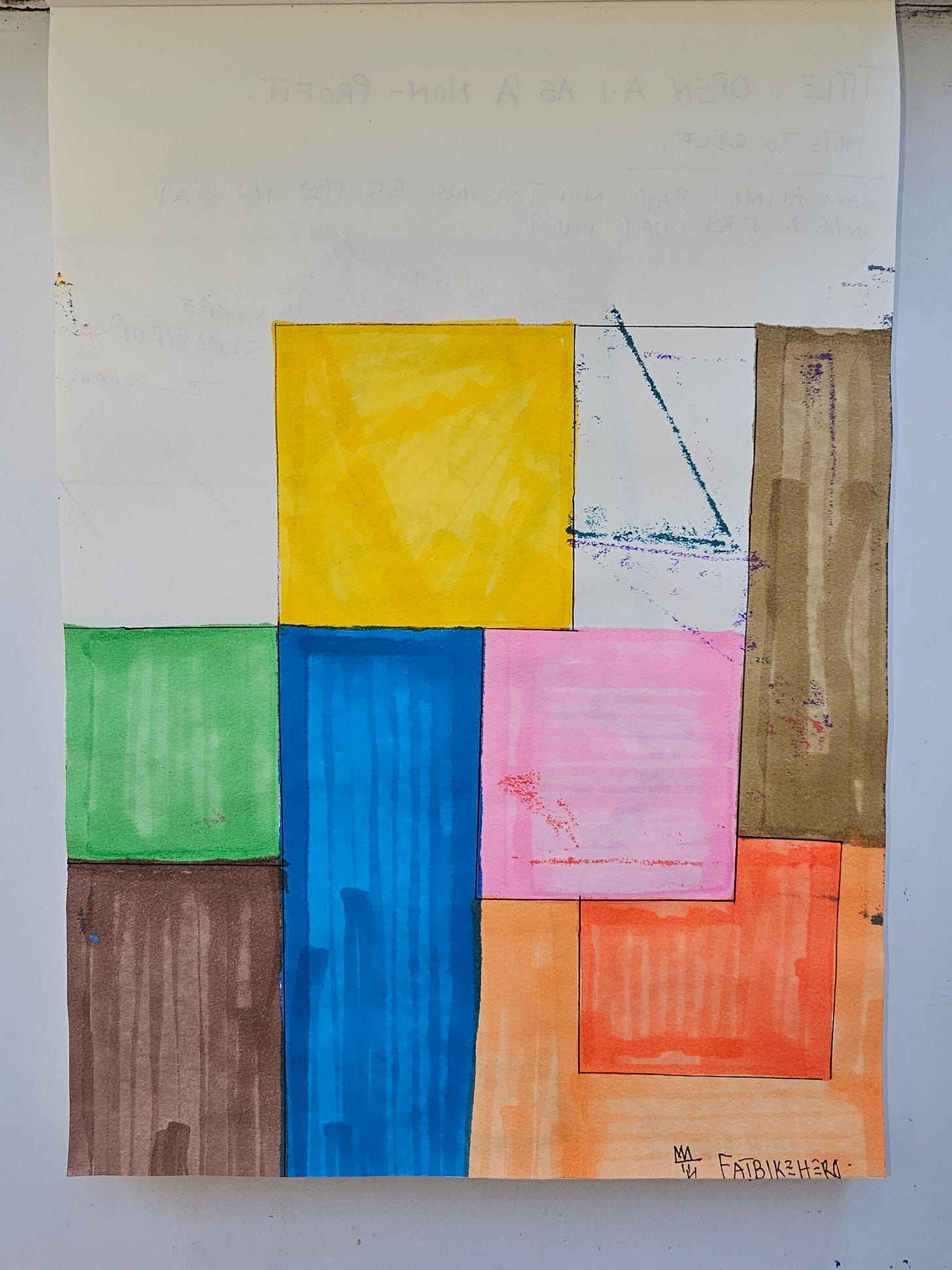 Geometric colored block composition in ink and pigment marker on white A4 paper Geometric colored block composition in ink and pigment marker on white A4 paper