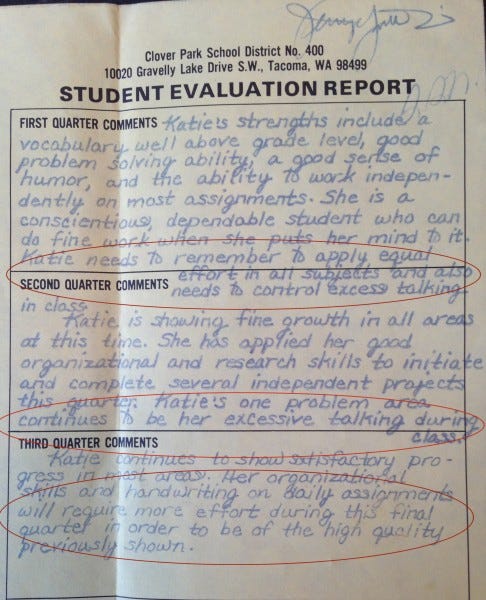6th grade report card