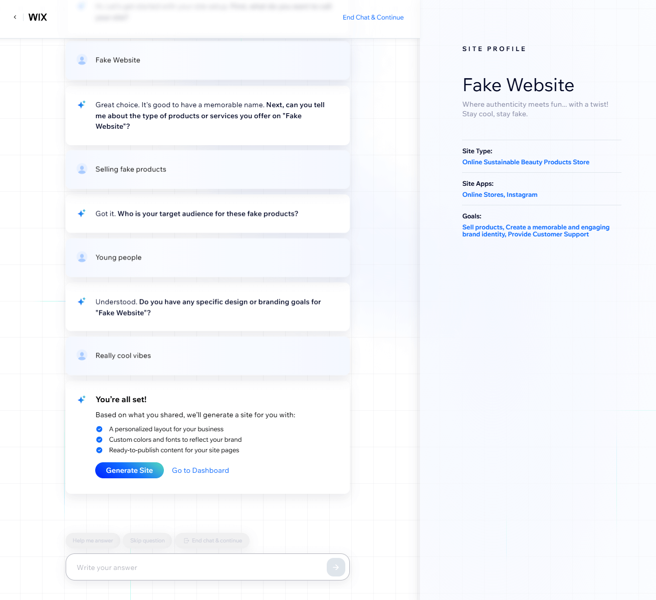 Wix AI Site Generator Chatbot