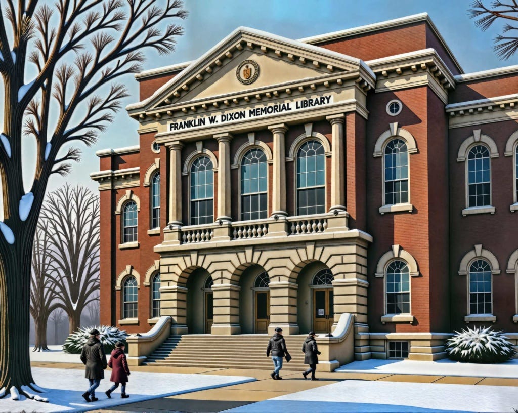 Franklin W. Dixon Memorial Library, named after the "author" of the Hardy Boys books.