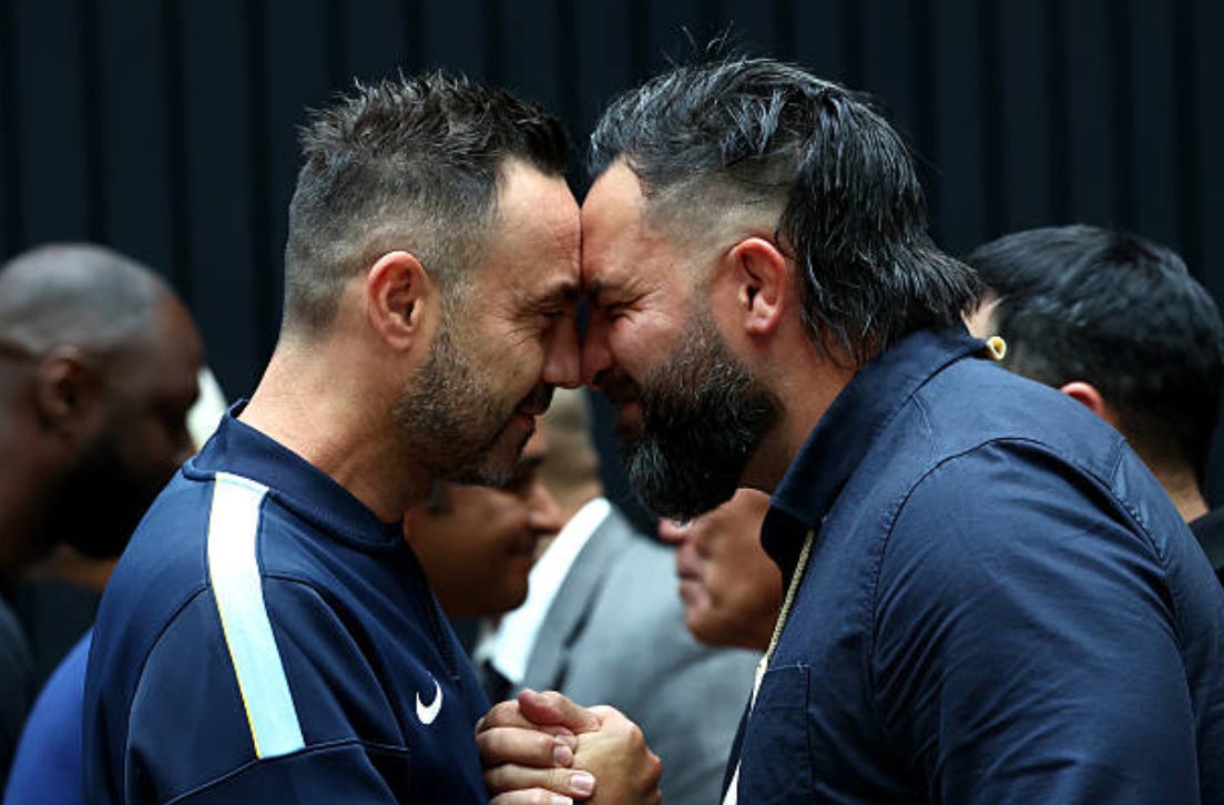 AUCKLAND, NEW ZEALAND - JULY 25: Tottenham Hotspur Manager Roberto De Zerbi (L) shares a hongi ( traditional maori greeting) with a representative from Ngāti Whātua Ōrākei during a powhiri ( traditional Maori welcome ceremony) at the Park Hyatt Hotel ahead of the pre-season friendly match between Auckland FC and Tottenham Hotspur on July 25, 2026 in Auckland, New Zealand. (Photo by Phil Walter/Getty Images) AUCKLAND, NEW ZEALAND - JULY 25: Tottenham Hotspur Manager Roberto De Zerbi (L) shares a hongi ( traditional maori greeting) with a representative from Ngāti Whātua Ōrākei during a powhiri ( traditional Maori welcome ceremony) at the Park Hyatt Hotel ahead of the pre-season friendly match between Auckland FC and Tottenham Hotspur on July 25, 2026 in Auckland, New Zealand. (Photo by Phil Walter/Getty Images)