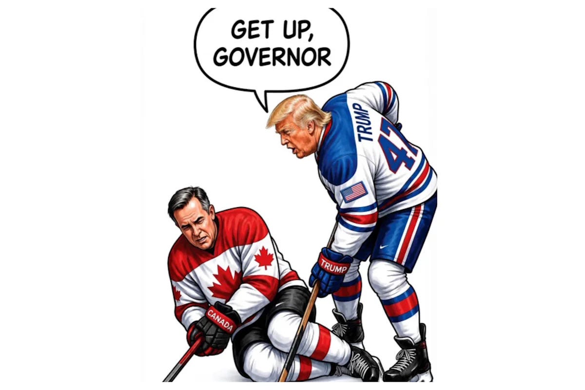 Social media condemns Trump's hockey cartoon as Canada's counter-tariffs  take effect: 'Carney has been negotiating with a madman' - Yahoo News Canada