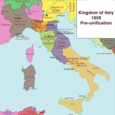 Map of the Kingdom of Italy in 1859, pre-unification.
