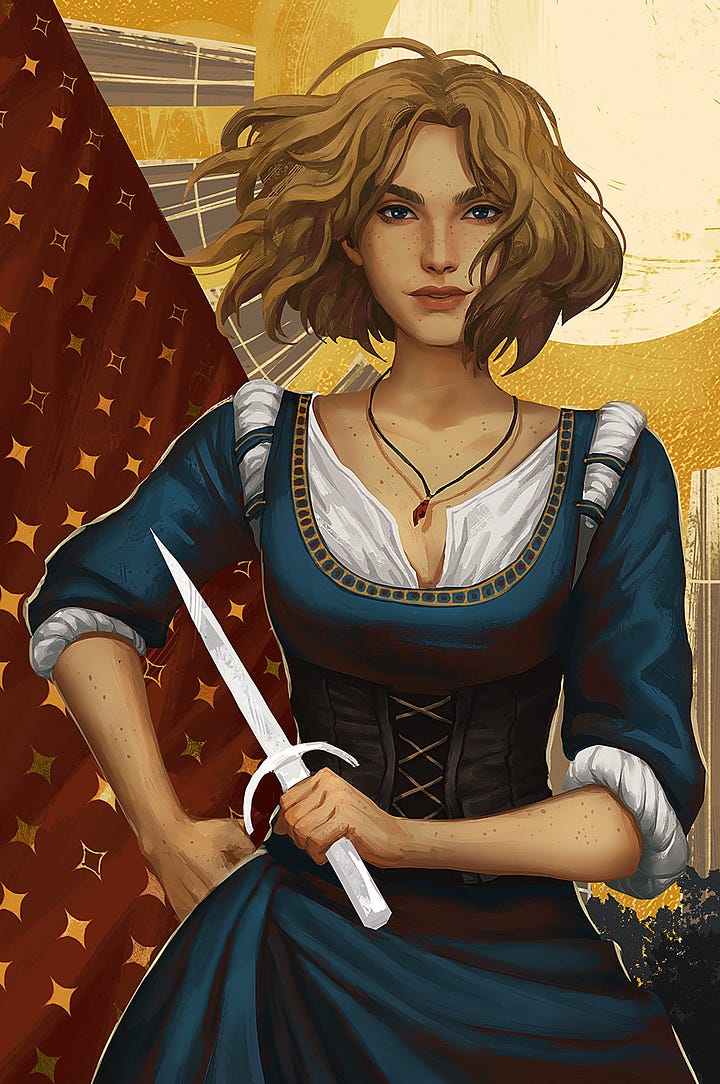 Illustrations of the Witchlands characters: Merik, Vivia, Stix, Safi, Iseult, Aeduan, Ryber