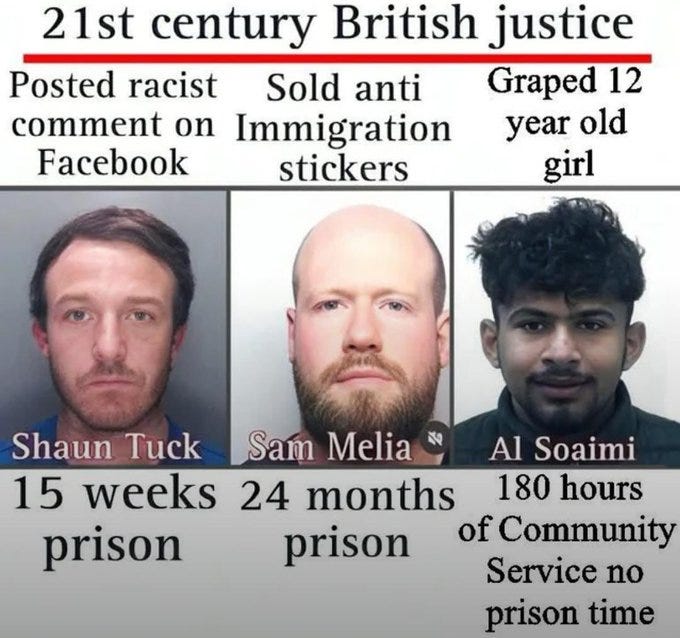 Three mugshot-style photographs of Shaun Tuck, Sam Melia, and Al Soaimi. Shaun Tuck has short brown hair and a neutral expression. Sam Melia is bald with a beard and a neutral expression. Al Soaimi has curly dark hair and a neutral expression. Text overlays indicate Shaun Tuck received 18 weeks in prison, Sam Melia 24 months in prison, and Al Soaimi 180 hours of community service with no prison time.