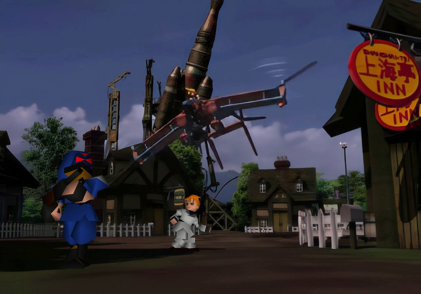 The party leaves Rocket Town and escapes Shinra on the Tiny Bronco.