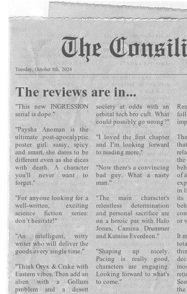 INGRESSION blurb, reviews, character bio, awards