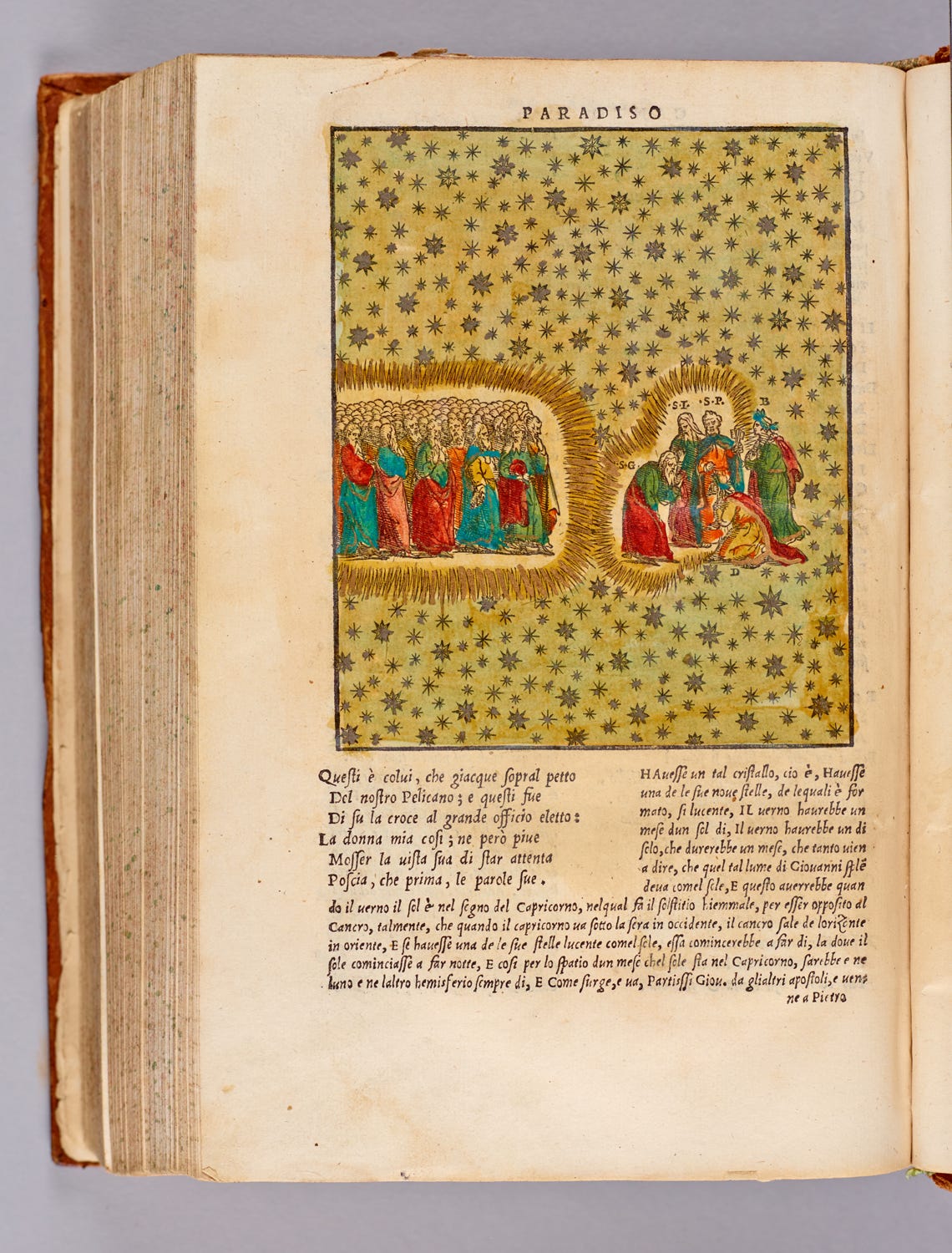 Dante and Beatrice are with St. Peter, who has been examining Dante for his faith, when St. James and then St. John join them. 