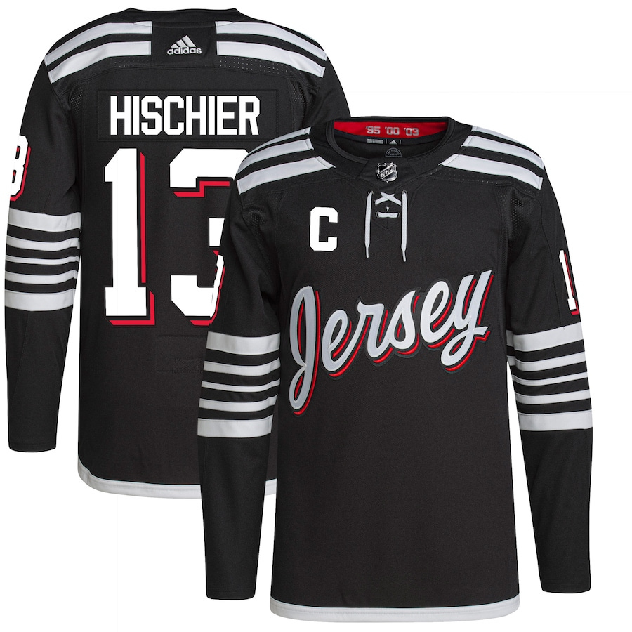 Men's New Jersey Devils Nico Hischier adidas Black 2021/22 Alternate Primegreen Authentic Pro Player Jersey