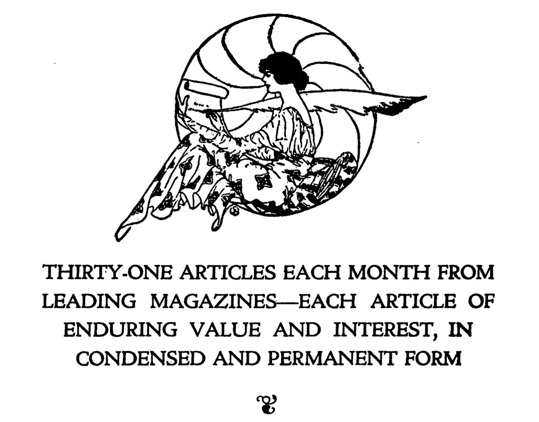 Readers digest logo and text: 31 articles each month from leading magazines-each article of enduring value and interest, in condensed and permanent form
