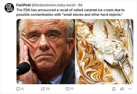 images of RFK Jr. next to recalled foods that resemble the images of him, including tofu, shredded meat, and ice cream