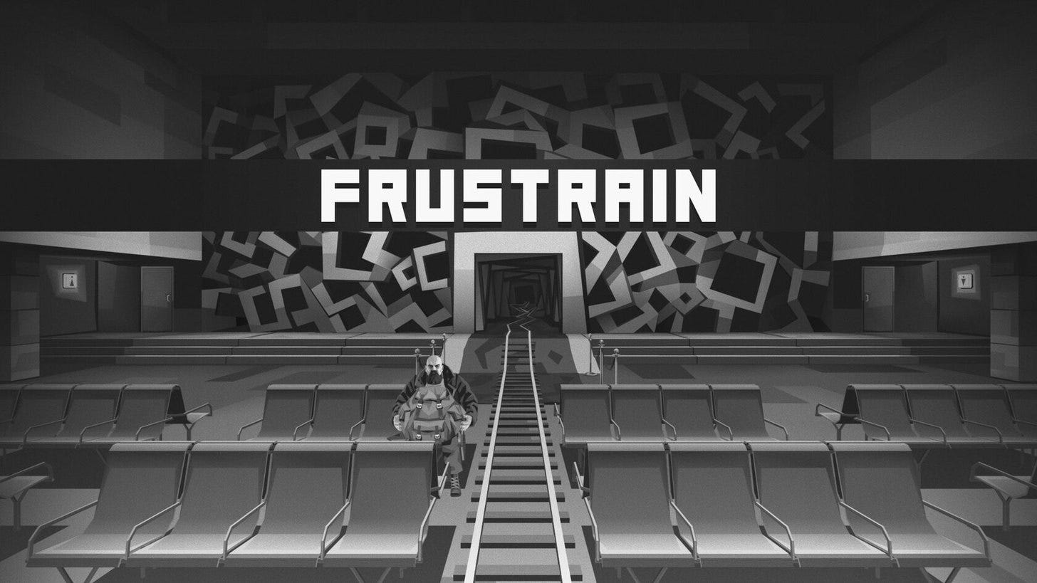 FRUSTRAIN concept art of a lone traveler in a train station FRUSTRAIN concept art of a lone traveler in a train station