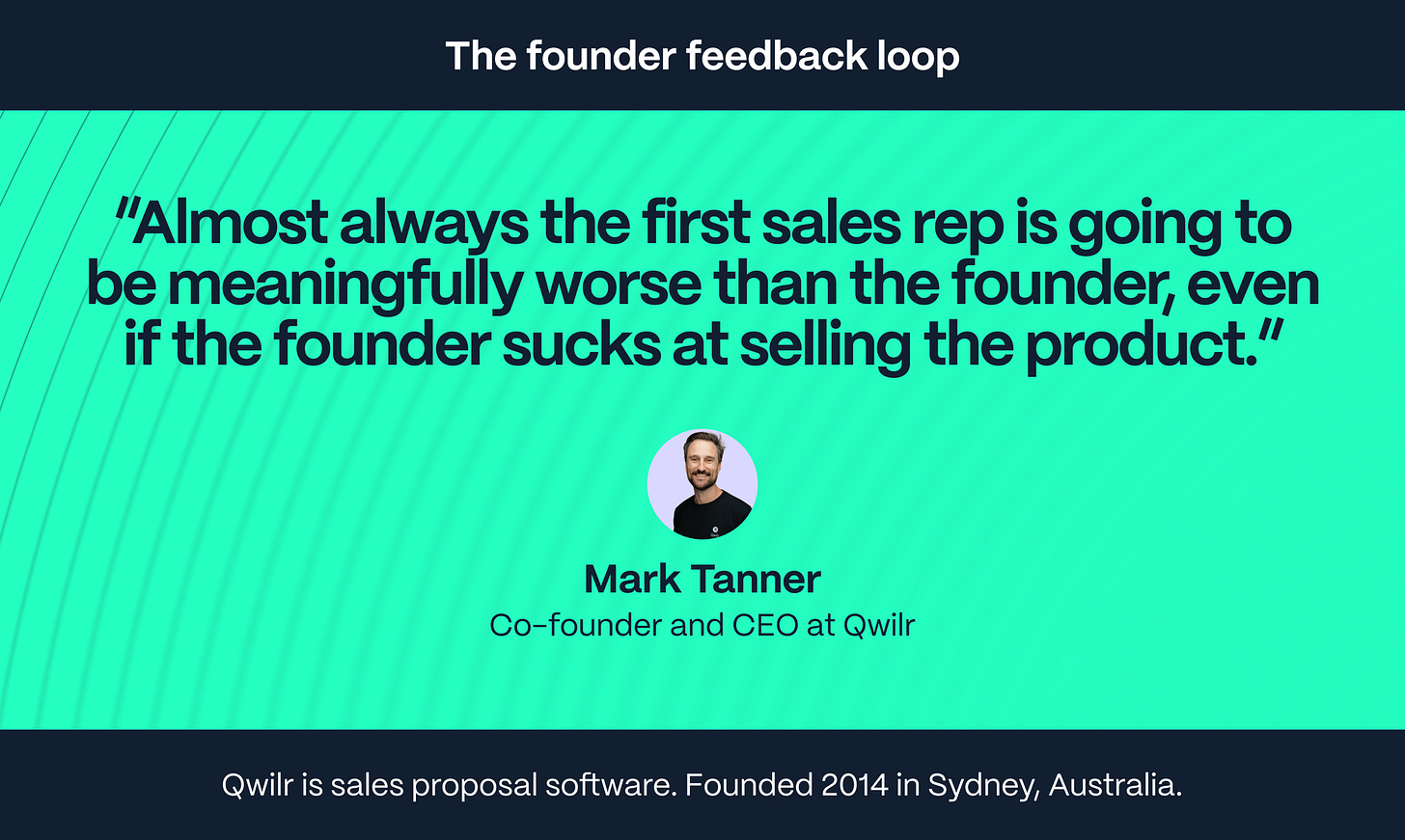 Mark Tanner – Co-founder of Qwilr: Almost always, the first sales rep is going to be meaningfully worse than the founder, even if the founder sucks at selling the product. You just know everything about it. You care so much more.