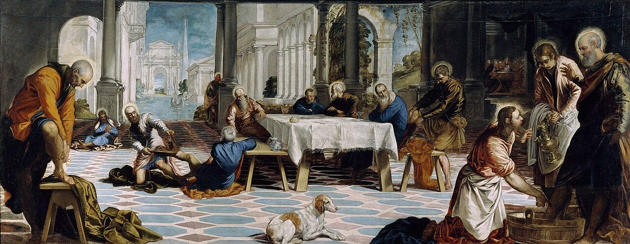 Christ kneeling to wash a disciple’s feet Christ kneeling to wash a disciple’s feet