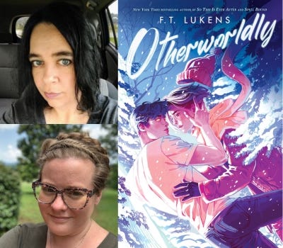 Image shows photos of F.T. Lukens and Beth Revis and the front cover of Lukens's book OTHERWORLDLY.