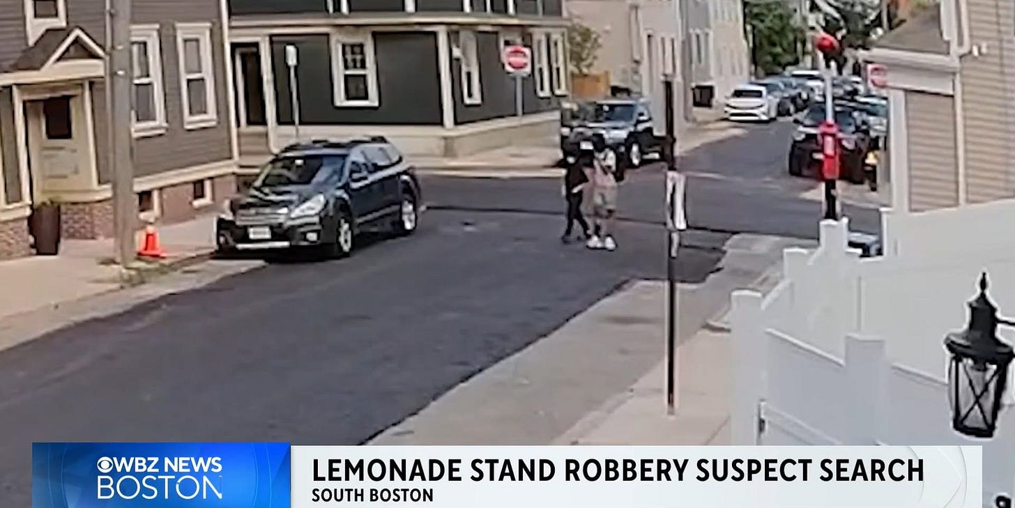 May be an image of text that says '巴 1 OWBZ OWBZNEWS NEWS BOSTON LEMONADE STAND ROBBERY SUSPECT SEARCH SOUTH SOUTHBOSTON BOSTON'
