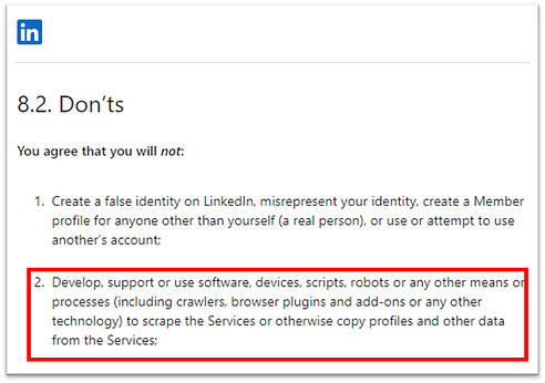 Linkedin user agreement on web scraping