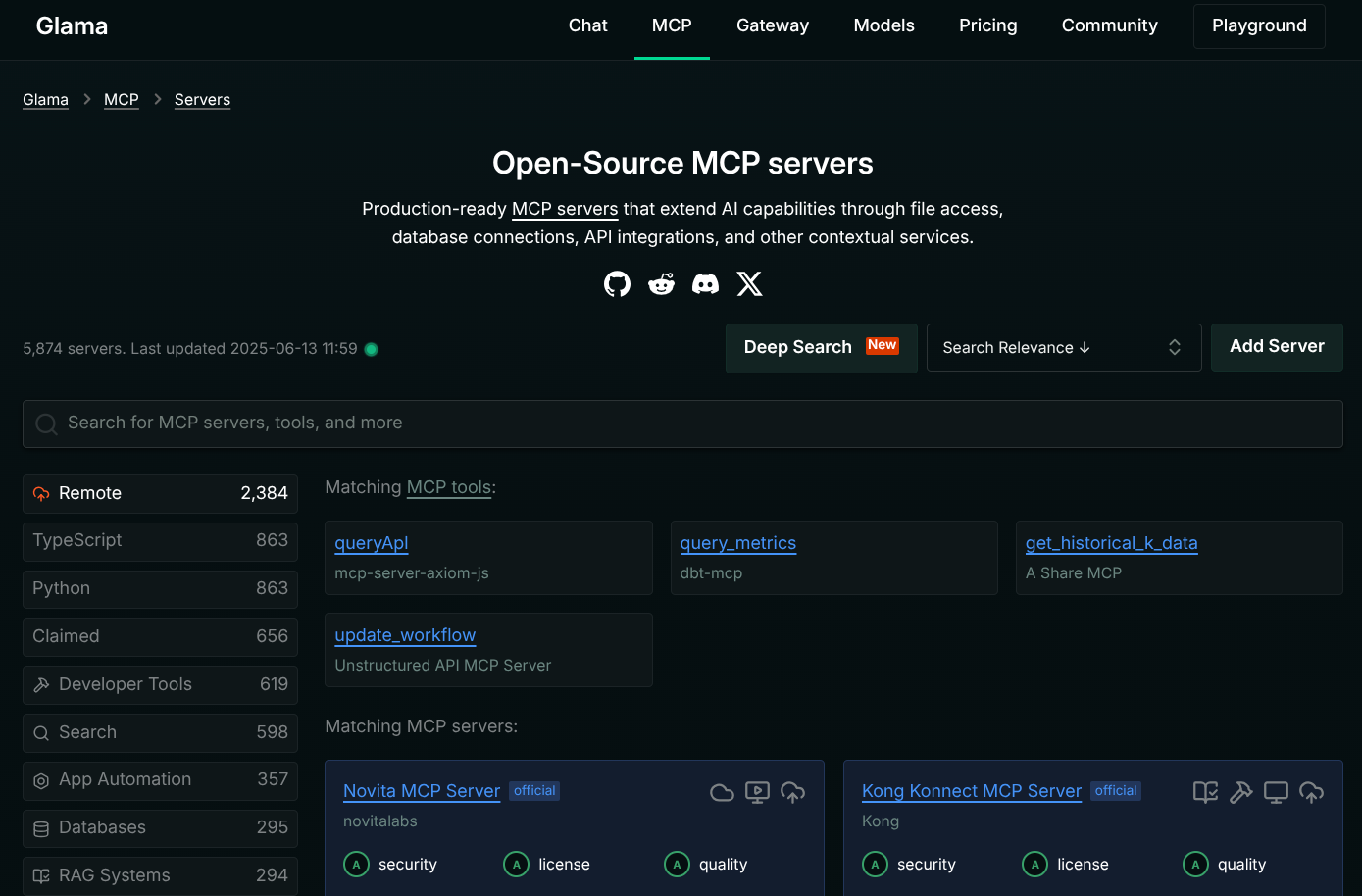 Glama already offers access to over 2,300 “remote capable” MCP servers Glama already offers access to over 2,300 “remote capable” MCP servers