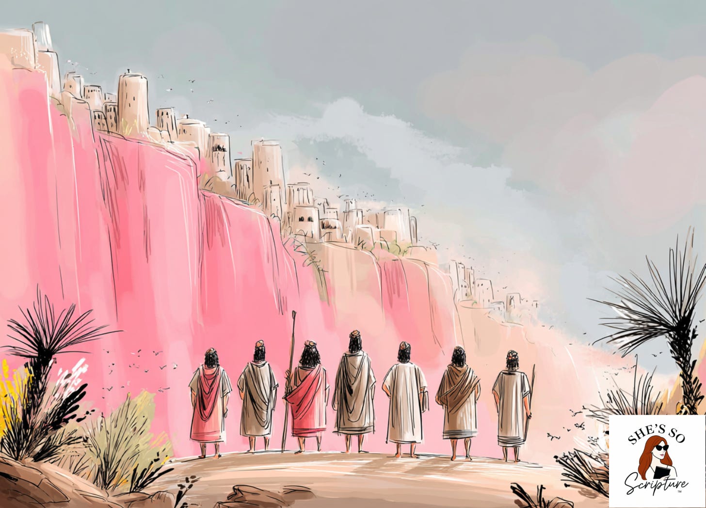 Illustration of Israelites standing at the border of the Promised Land, reflecting the identity crisis in Numbers 13–14.