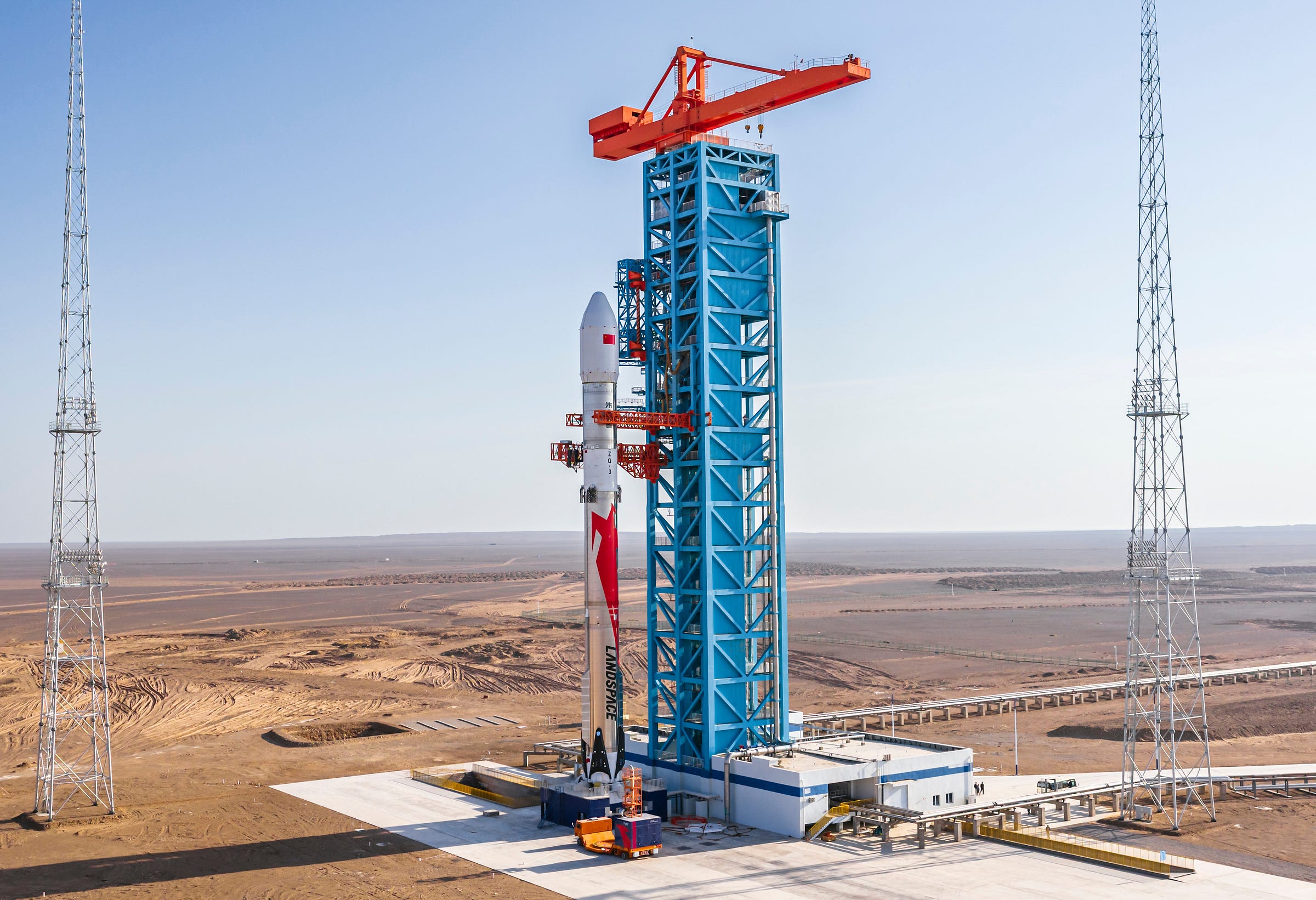 LandSpace’s Zhuque-3 Y1 vehicle at Launch Complex 96B at the Jiuquan Satellite Launch Center in October 2025.
