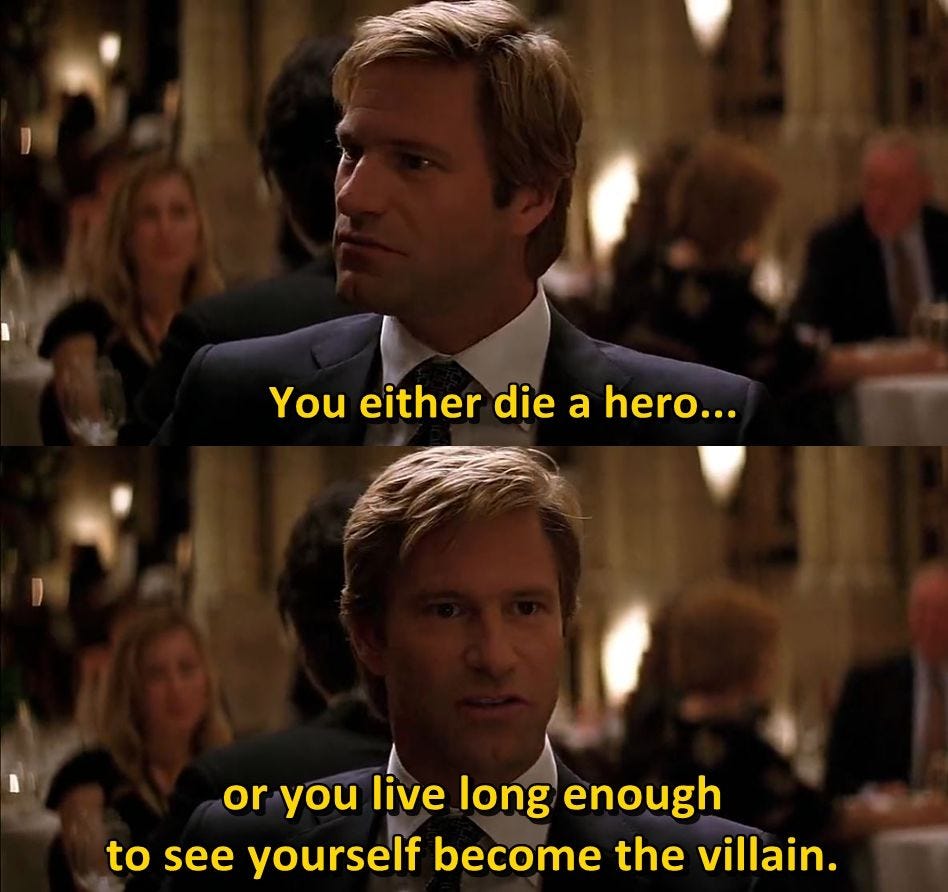 Christopher Nolan is obsessed with the line 'You either die a hero or you live  long enough to become the villain' from The Dark Knight: “My brother  [Jonathan] wrote it. It kills