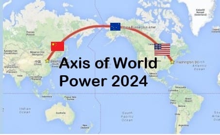 A map of the world with an arrow pointing to the center.