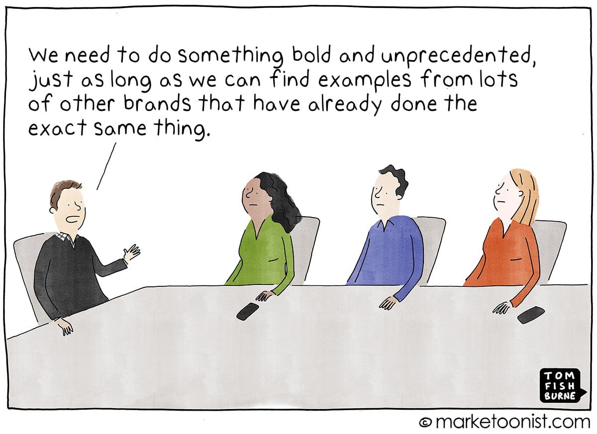 "Unprecedented with Precedent" Marketoonist cartoon