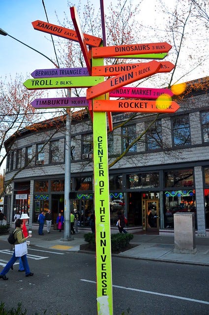 Fremont Center of the Universe Sign