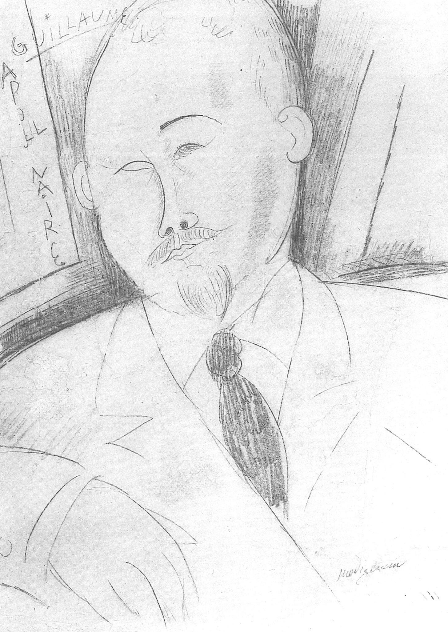 Pencil portrait of the poet Guillaume Apollinaire in profile