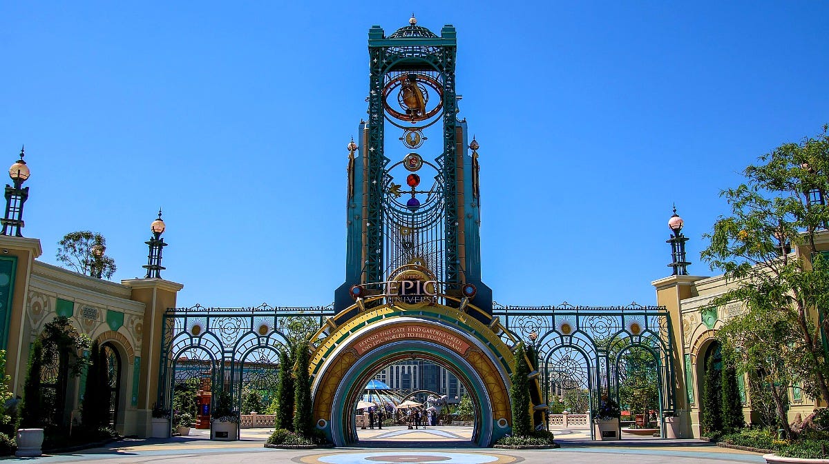 The Chronos tower at Epic Universe in April 2025, before the park opened. Image: Gfgbeach via Wikimedia Commons The Chronos tower at Epic Universe in April 2025, before the park opened. Image: Gfgbeach via Wikimedia Commons