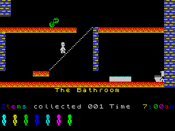 Jet Set Willy (ZX Spectrum) screenshot: You start off the game in the bathroom.