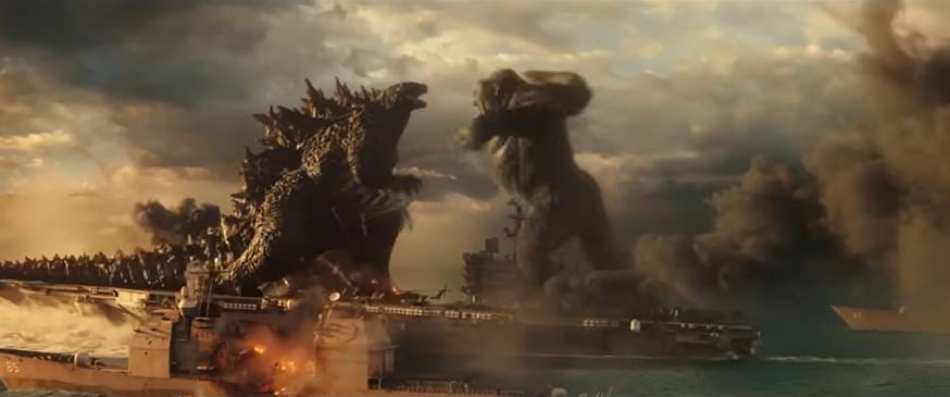 Godzilla emerges from the ocean to challenge Kong
