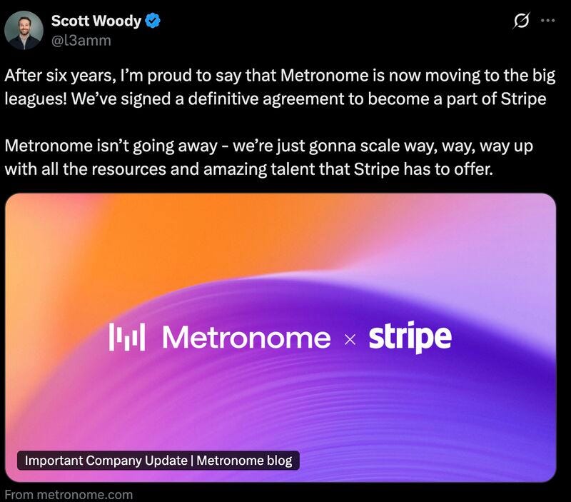 Watching Stripe acquire Metronome makes the whole billing space even hotter  than before. Not because of the deal itself, but because of what it  confirms: billing infrastructure for next wave of AI… |