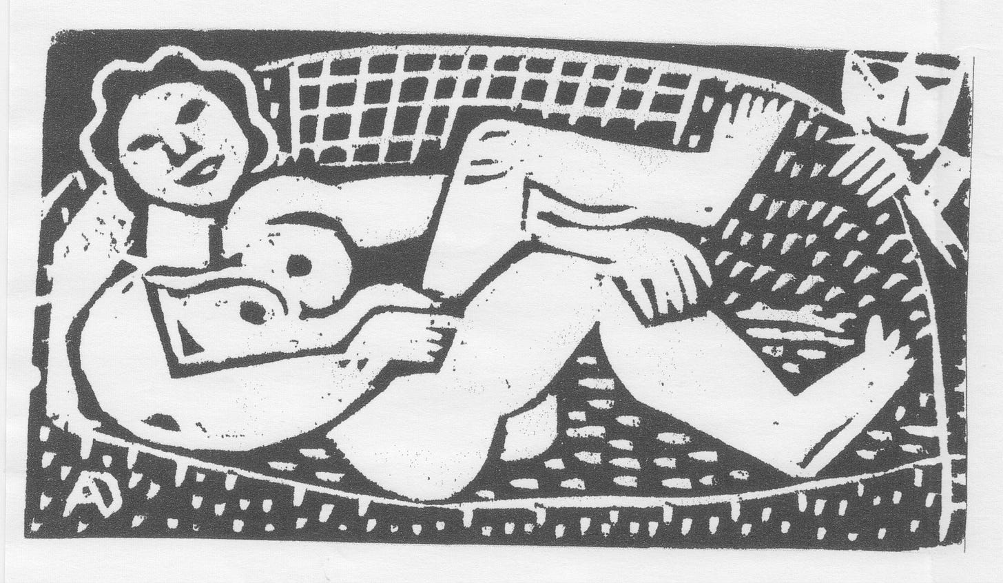 Woodcut of naked woman by Alan Dixon