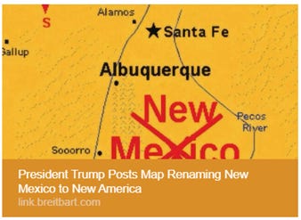 President Trump Posts Map Renaming New Mexico to New America. AI-generated content may be incorrect. President Trump Posts Map Renaming New Mexico to New America. AI-generated content may be incorrect.