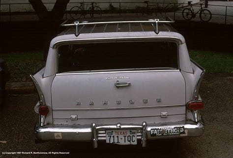 Professor Wing's car parked on the University of Texas campus. (Collection: photographer, Copyright © 1989 Richard Bartholomew All Rights Reserved)