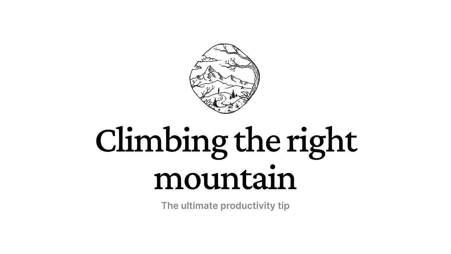 tiny image with the landscape, distant mountains and the person looking at them wondering which path to which mountain to choose.