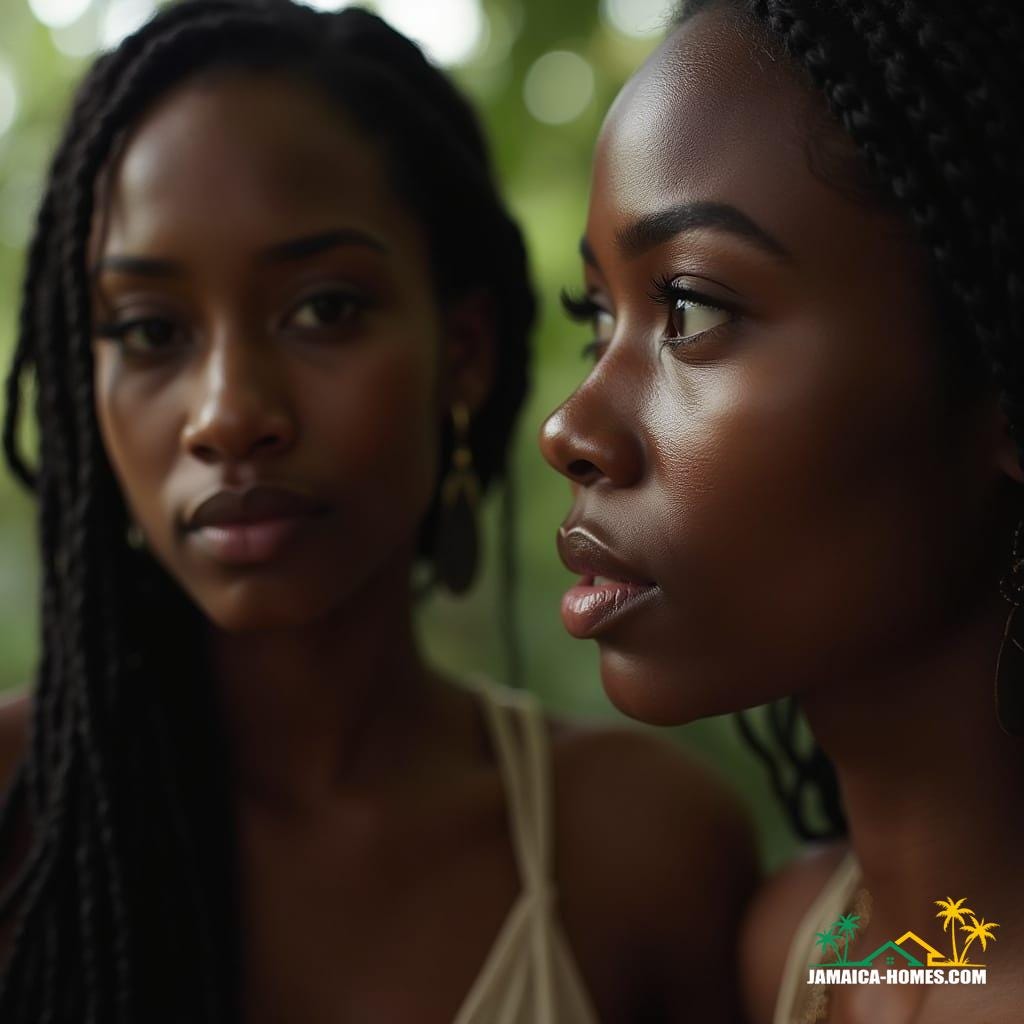  Close-up cinematic film still of beautiful Jamaican people in Jamaica, shot on V-Raptor XL, with film grain, vignette, color grading, and post-processing. Featuring atmospheric, cinematic lighting on 35mm film, evoking a live-action, masterpiece quality with epic and stunning dramatic composition.