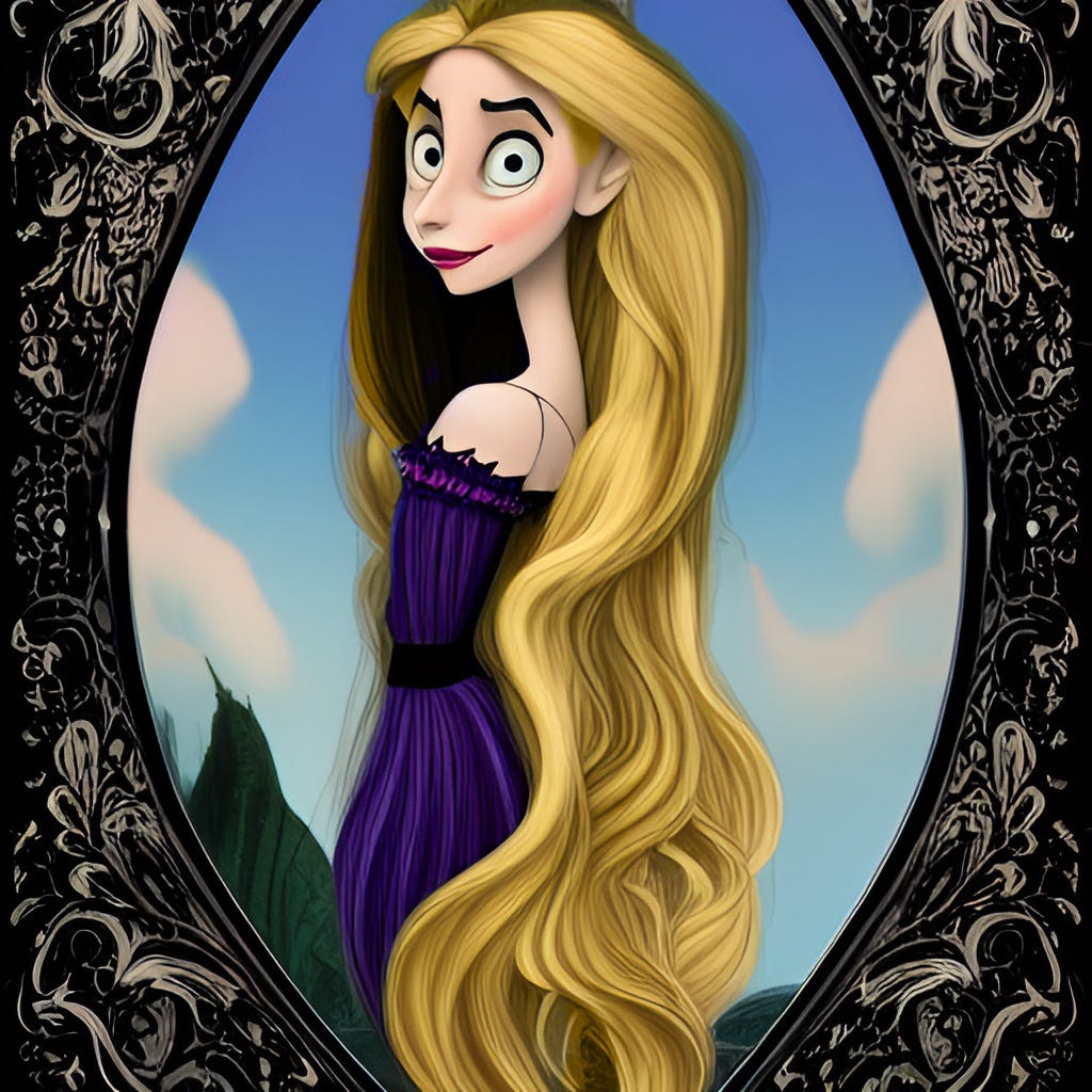 My Tim Burton AI Art of Disney Characters in a Corpse Bride inspired Gothic style include Belle, Rapunzel, Anna, Elsa, Mulan, Ariel, Cinderella, Jasmine, Moana, Merida, Tiana, Aurora (Sleeping Beauty), Snow White, and Jack Skellington (with a Princess makeover). You can see more images of AI recreations in my article. My Tim Burton AI Art of Disney Characters in a Corpse Bride inspired Gothic style include Belle, Rapunzel, Anna, Elsa, Mulan, Ariel, Cinderella, Jasmine, Moana, Merida, Tiana, Aurora (Sleeping Beauty), Snow White, and Jack Skellington (with a Princess makeover). You can see more images of AI recreations in my article.
